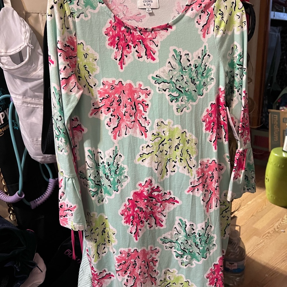 Crown & Ivy Long Sleeve Dress - Mint, Pink, Green